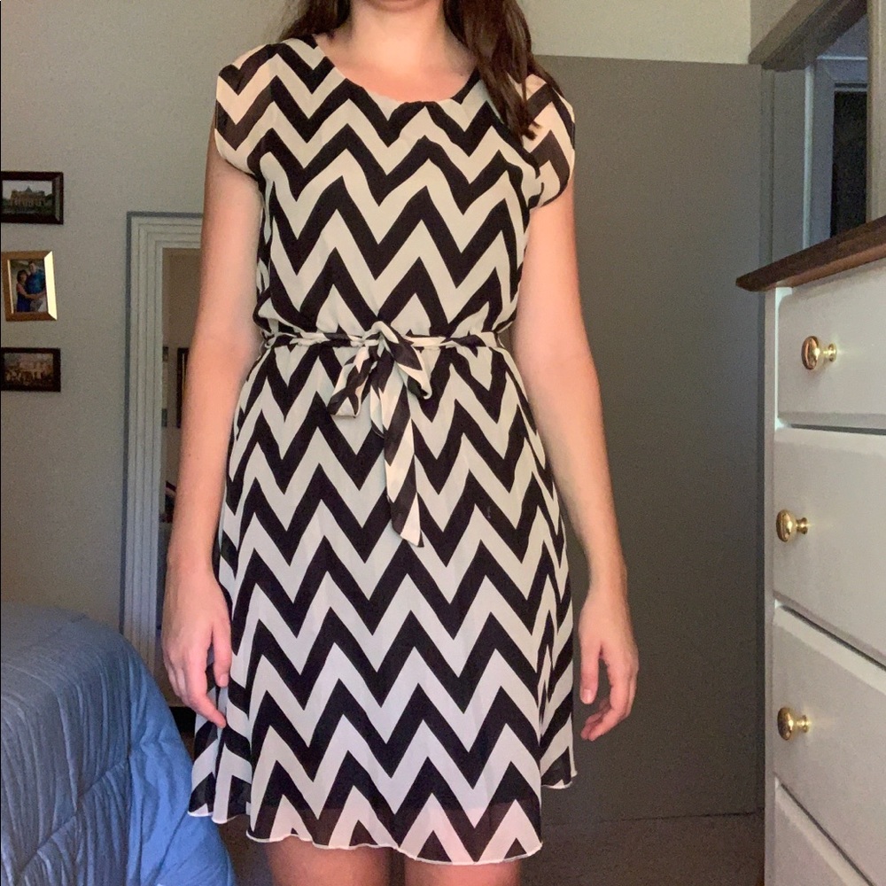 Tacera Black and Tan Chevron Dress